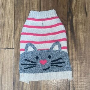 Dog Small Tan Gray and Pink Cat Face Striped Sweater